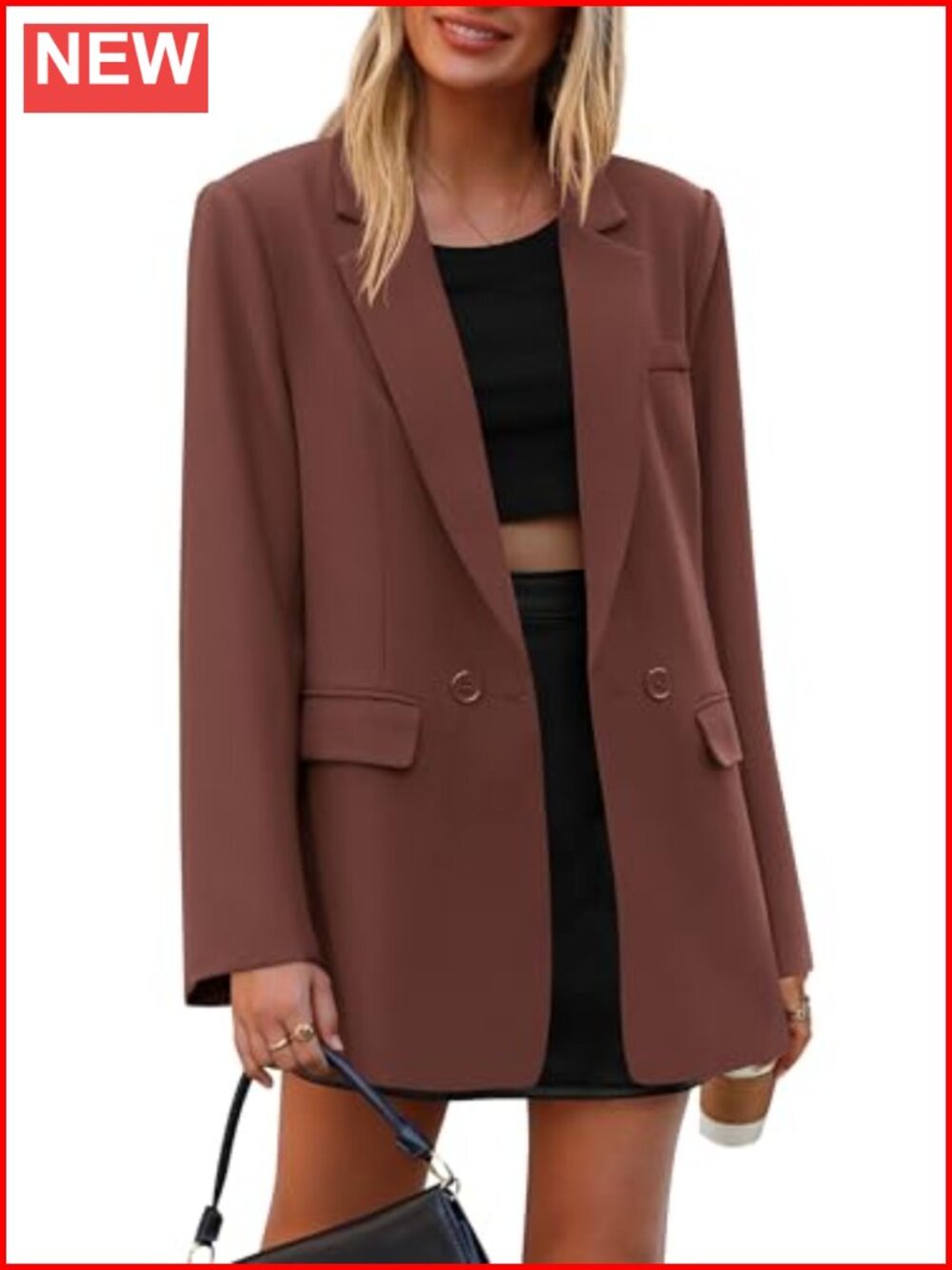 Womens Business Casual Oversized Double Breasted Blazer Jacket